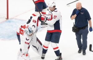 O goleiro da Capitals Thompson e os canadenses contraem a parte de Montemblelet a cada jogo de férias com 3 lesões