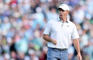 Jaqueta Verde Masters, um passo da transportadora Grand Slam, Rory McLearo.