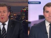 Momento bruto Veterran Nine News Extertyring Peter Overton comete um erro embaraçoso ao vivo no ar