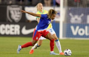 Alam Caterina McReo, de Stanford, marcou no primeiro minuto, mas os Estados Unidos perderam para o Brasil em uma partida amigável em San Jose