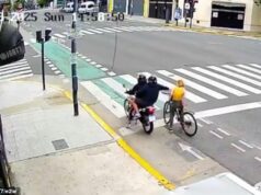 Novas imagens mostram o ladrão de telefone atingido pela ação imediata enquanto transeuntes correm para ajudar o turista depois que o ladrão pega seu dispositivo – e então é atacado por transeuntes