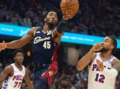 Os 46 pontos de Mitchell, o melhor da temporada, levaram os Cavaliers à vitória por 132-121 sobre o 76ers