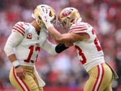 Os três grandes dos 49ers – Purdy, Kittle, McCaffrey – dominaram os Cardinals.