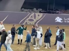 O marido do saltador olímpico da equipe GB da herdeira da Apple, Eve Jobs, salta do cavalo por briga furiosa com um trabalhador estável na competição do Catar