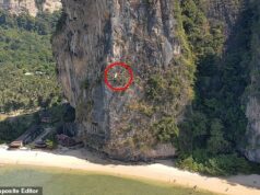 Turista britânico preso em um penhasco a 70 metros acima da praia tailandesa com uma perna quebrada por seis horas depois de tentar voar de parapente no momento em que o vento mudou