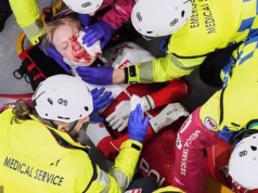 Uma patinadora de velocidade nas Olimpíadas de Inverno quebrou o silêncio ao passar pela faca para uma cirurgia facial de emergência depois que seu olho foi cortado pela lâmina de um oponente.