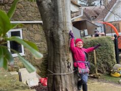 O aposentado de 73 anos amarrou-se à amada árvore de 15 metros para economizar £ 800.000 para casa em briga com os vizinhos.