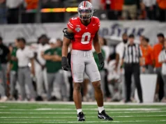 Sonny Stiles combina resultados: salto vertical, 40 vezes para Ohio State LB