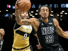 O Nets marcou 80 pontos no primeiro tempo e venceu o Wizards, que estava com poucos jogadores, por 127-113.