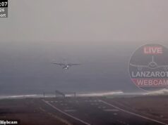 Momento de arrepiar o piloto forçado a abandonar o pouso enquanto o avião de passageiros balançava violentamente pelo vento cruzado em Lanzarote