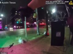 Câmera corporal horrível mostra o momento em que a polícia derrubou um atirador islâmico que abriu fogo em um bar em Austin
