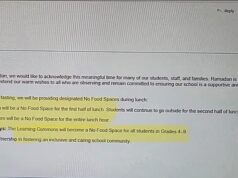 A escola Oak Canadian proíbe as crianças de comer no refeitório e no refeitório durante o Ramadã para evitar ofender os estudantes muçulmanos