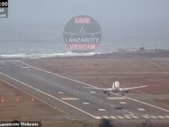 Ilhas Canárias imploram por ajuda militar em meio ao crescente caos de tempestades: barragens ‘perto de estourar’ e vilas isoladas enquanto o vídeo mostra um avião a jato abortando o pouso no ar no último segundo