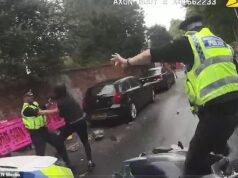 Momento horrível, policial esfaqueado no pescoço por um idiota empunhando uma faca – ao receber o prêmio de bravura do rei Charles