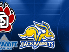 #3 Mulheres de Dakota do Sul eliminadas da rodada semifinal pelo #2 estado de Dakota do Sul por 74-59