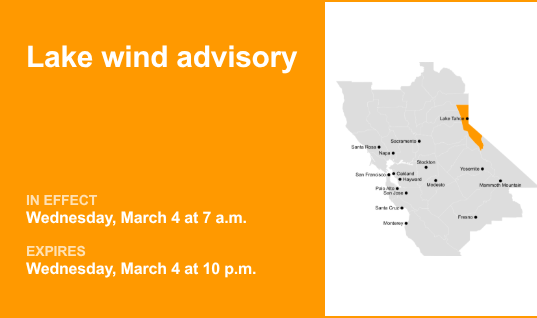 Aviso de vento do lago emitido para a área metropolitana de Lake Tahoe na quarta-feira – rajadas de até 40 mph possíveis – The Mercury News