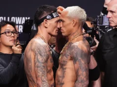 Veja Max Holloway e Charles Oliveira frente a frente no confronto final antes do UFC 326