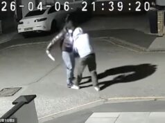 O momento em que uma lâmina gigante esfaqueia uma vítima em uma rua residencial tranquila de Londres