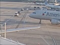 Um piloto da American Airlines foi forçado a pisar no freio depois que um caminhão desviou na frente dele no último quase acidente aterrorizante do aeroporto