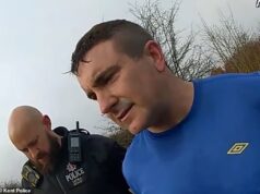 Momento em que sargento da polícia é preso após estar nu e se masturbar perto de uma área de recreação infantil – enquanto enfrenta ordem de ameaça sexual