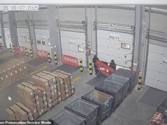 A gangue mascarada do momento roubou motocicletas no valor de £ 140.000 do armazém depois que a polícia suspeita que um funcionário deixou a porta da veneziana aberta