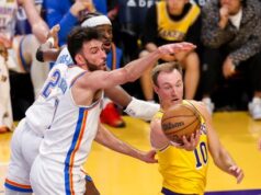 O Lakers, sem estrelas, sofreu a terceira derrota consecutiva para o Thunder