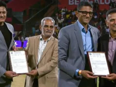 Extremidade oposta, mesmo legado: Chinnaswamy homenageado ao jogar boliche para Kumble, Dravid