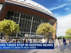 Os fãs do Arlington Heights Bears comemoram quando o projeto do estádio do ‘megaprojeto’ é aprovado na Illinois House