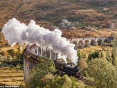 Harry Potter e a vila da Ira! Os aldeões alinham-se nas portas do trem do Expresso de Hogwarts para espiar o buraco negro de £ 35 milhões.