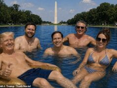 Trump sem camisa confunde a todos com uma espiral de raiva alimentada por IA com uma mulher de biquíni por causa do mistério amigável de um membro do ‘gabinete de piscina’
