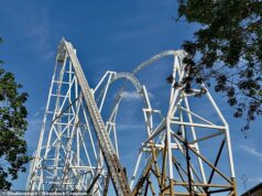 Thorpe Park está um caos em meio à onda de calor no Reino Unido, quando duas montanhas-russas desabam ao mesmo tempo, deixando os passageiros presos no ar por 30 minutos em um calor de 33°C.