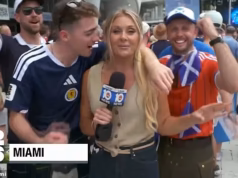 Repórter da TV de Miami aprende da maneira mais difícil depois de tentar entrevistar ao vivo torcedores escoceses bêbados da Copa do Mundo