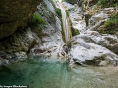 Uma mulher britânica está lutando por sua vida no hospital depois que uma pedra caiu sobre turistas em uma famosa cachoeira grega