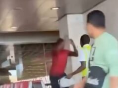 Momento em que turista irlandês furioso ataca brutalmente policiais em tumulto no aeroporto, deixando passageiros ‘gravemente feridos’ enquanto os passageiros gritam ‘pare com isso’