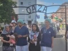 O falso portão de Auschwitz provoca indignação com protestos pró-Palestina na Suécia