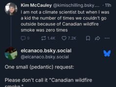 Hilariante postagem do bluesky acordado alerta que a frase ‘fumaça de incêndio canadense’ é ofensiva e pede que a frase seja usada em seu lugar