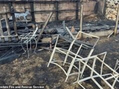 Objetos de vidro podem provocar incêndios, alertam os bombeiros depois que a luz do sol é refratada através da mesa do jardim para iniciar o incêndio