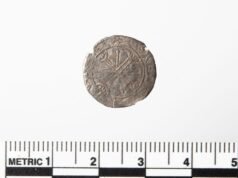 O “botão” sujo descoberto pelos detectores de metal é uma moeda rara de 900 anos do último rei viking da Noruega, Magnus Barefoot.