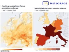 Um verão elétrico! Mapa revela onde 893.000 incidentes com raios foram registrados em toda a Europa – Highlands é considerada a capital dos relâmpagos no Reino Unido
