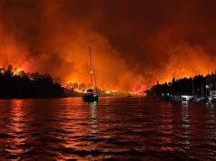 Turistas britânicos são forçados a fugir de uma ilha de férias croata em pequenos barcos durante incêndios florestais