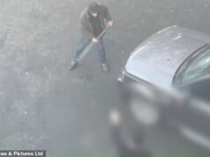 Momento em que o historiador militar de 80 anos quebra o carro do vizinho com um andaime no estacionamento que o matou
