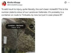 Kirsty Allsop fica furiosa depois que seu Land Rover Defender foi roubado enquanto ela se recupera de uma cirurgia na perna quebrada.