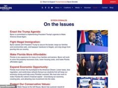 Byron Donalds vasculha a imagem do presidente Trump nos sites de campanha em busca das últimas novidades na lista crescente de candidatos republicanos