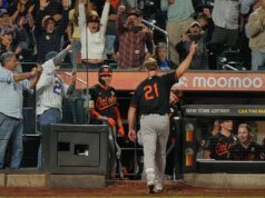 Pete Alonso recebe uma rara chamada de tela na estrada depois de acertar o 300º home run contra o Mets no Citi Field