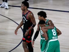 Hoje na história do Boston Celtics: derrota no jogo 3 para o Raps na bolha de Orlando; Passe Sauldsberry