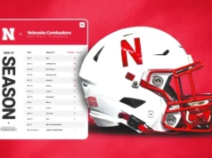 Programação de futebol de Nebraska para impressão de 2026 com datas, horários e programações de TV