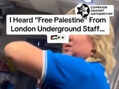 Funcionário da TFL grita ‘Liberte a Palestina’ na barreira de ingressos – antes de distribuir adesivos de bandeira