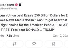 Trump critica Putin por acordo sobre diesel e diz que ‘UE dá à Rússia US$ 250 bilhões em energia – sempre, a América primeiro’