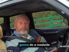 Momento em que o motorista alcoolizado com um golden retriever no banco de trás evita bater em outros carros na M5 – antes que a polícia o encontre quatro vezes acima do limite de álcool