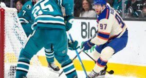 McDavid marcou a décima assistência na vitória dos Oilers sobre os Sharks por 3 a 1, pela quarta vitória consecutiva